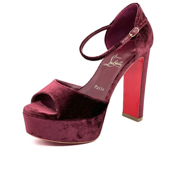 Christian Louboutin SANDALOO Velvet Platform Mary Jane Heels Sandals Shoes - Picture 4 of 16